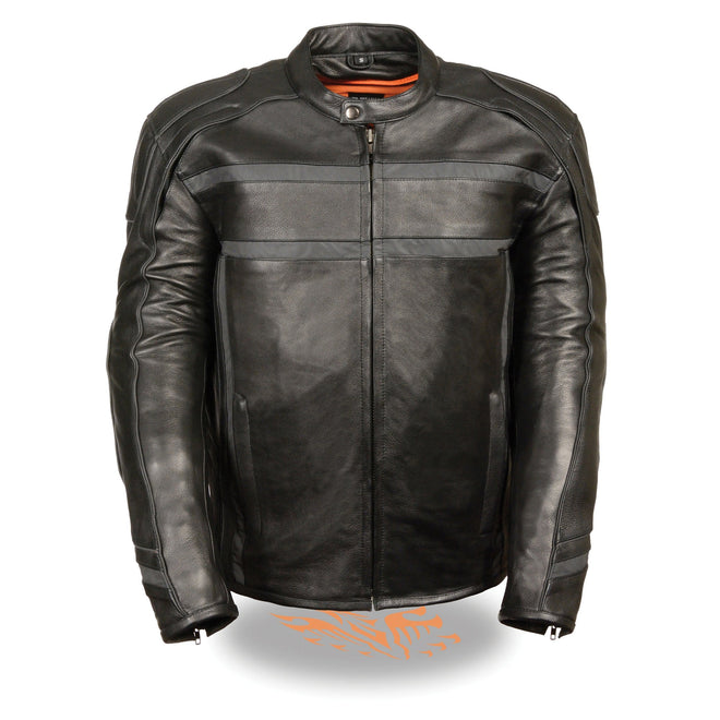 Men's reflective band and piping scooter jacket by HighwayLeather, featuring stylish design and durable material for riding safety.
