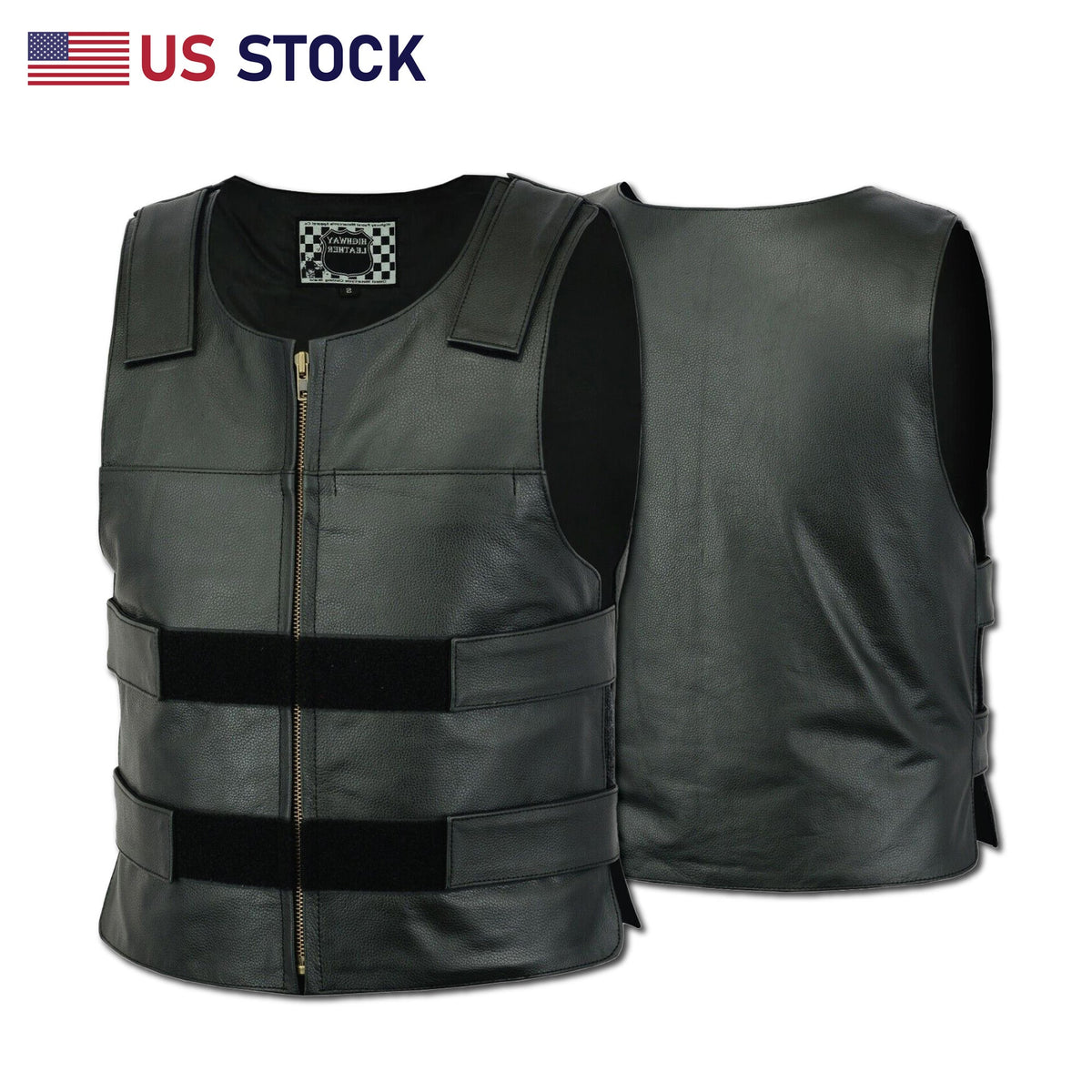Men’s Black Leather Motorcycle Vest – Tactical Style | HL11643Black
