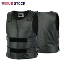 Men’s Black Leather Motorcycle Vest – Tactical Style | HL11643Black