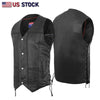 Black Buffalo Leather Gear men's motorcycle biker vest in genuine leather with an ANARCHY black design.