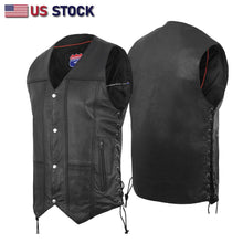 Black Buffalo Leather Gear men's motorcycle biker vest in genuine leather with an ANARCHY black design.