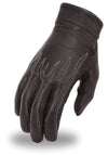 Black men's leather gloves by Dynamicleather, showcasing a stylish and sleek design with detailed stitching.