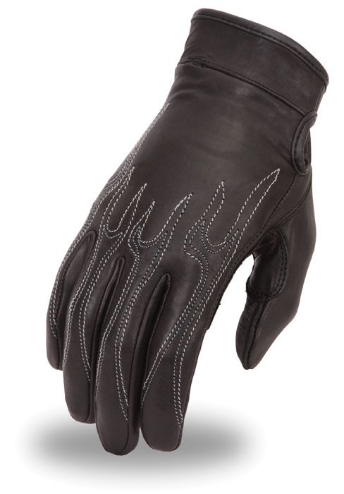 Black men's leather gloves by Dynamicleather, showcasing a stylish and sleek design with detailed stitching.