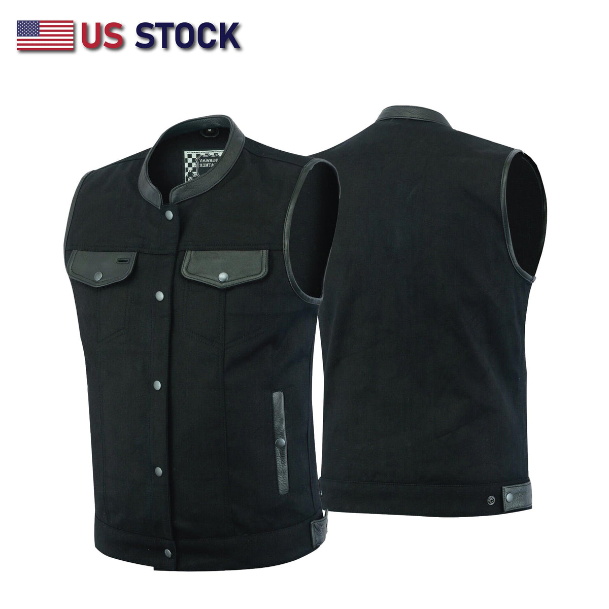 Biker Club-Style Black Denim Anarchy Vest with Utility Pockets on Both Sides | HL21689BLACK