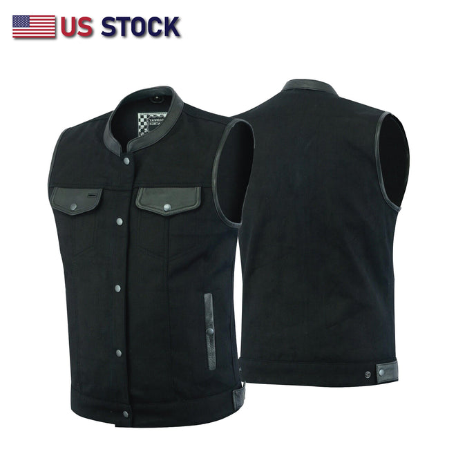 Biker Club-Style Black Denim Anarchy Vest with Utility Pockets on Both Sides | HL21689BLACK