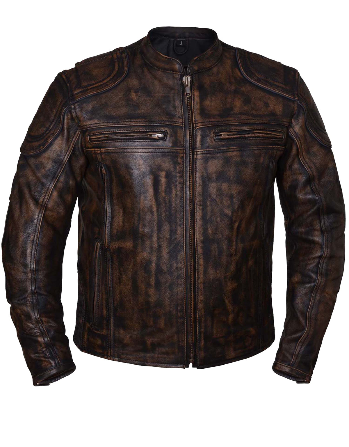 Men's Nevada Brown Ultra Motorcycle Jacket by DynamicLeather, featuring a rugged design, zipper details, and leather construction.