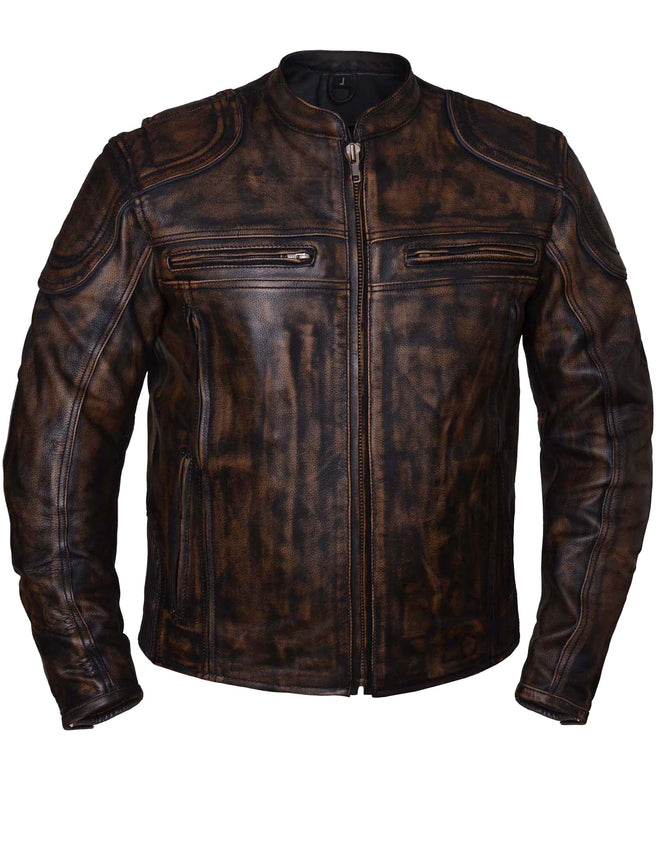 Men's Nevada Brown Ultra Motorcycle Jacket by DynamicLeather, featuring a rugged design, zipper details, and leather construction.