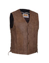 Men's brown motorcycle vest by DynamicLeather, featuring a rugged design and multiple pockets for motorcycle riding.