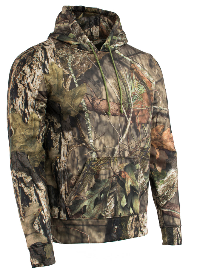Men's Mossy Oak® camouflage hoodie from HighwayLeather, a comfortable men's jacket with a camouflage pattern and pullover design.