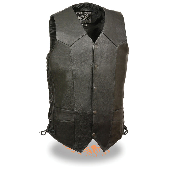 Men's classic side lace biker vest from HighwayLeather, tall men's vest with leather construction and stylish detailing.