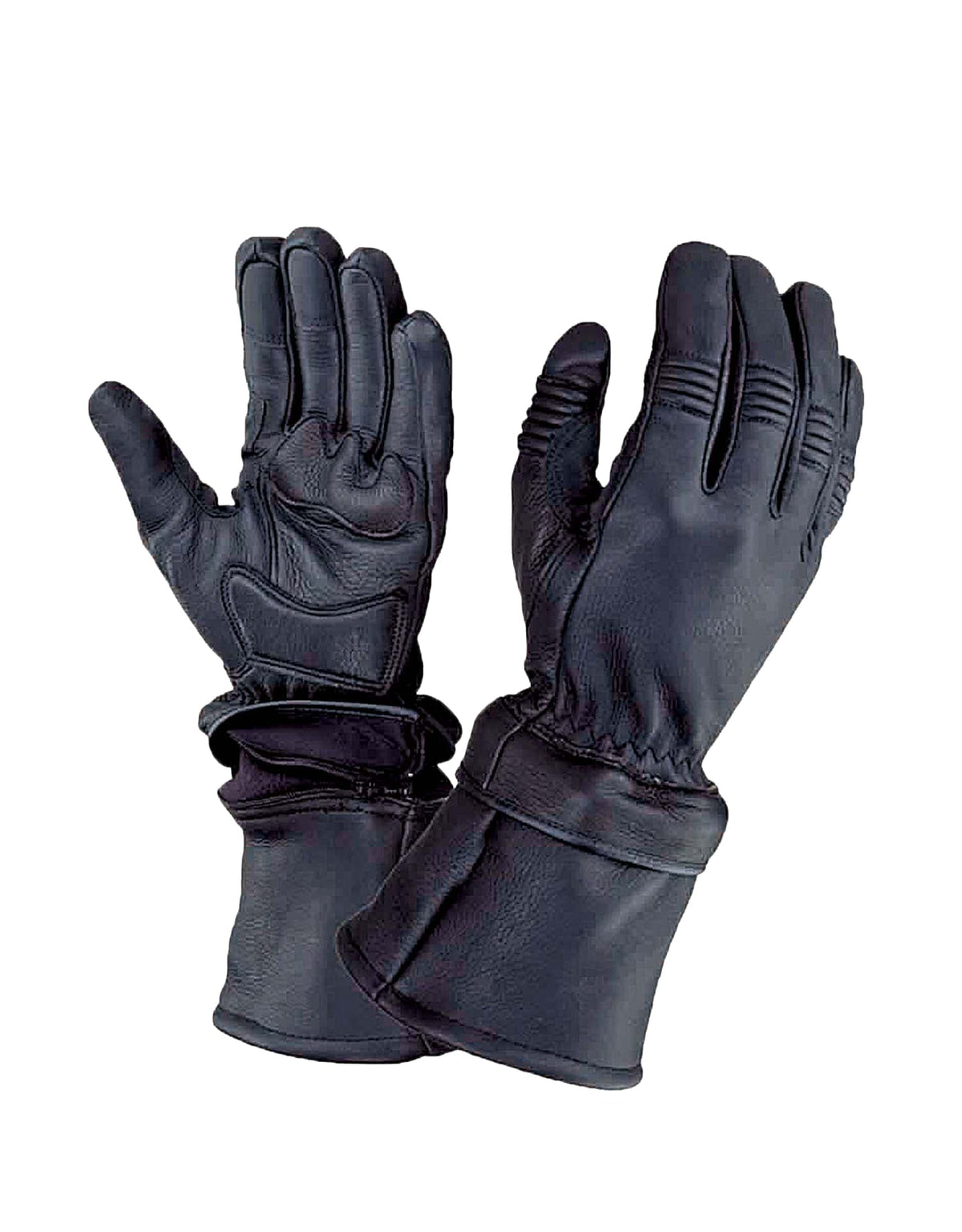 Men's motorcycle glove with zip-off cuffs by Dynamicleather, showing durable leather and adjustable wrist strap.