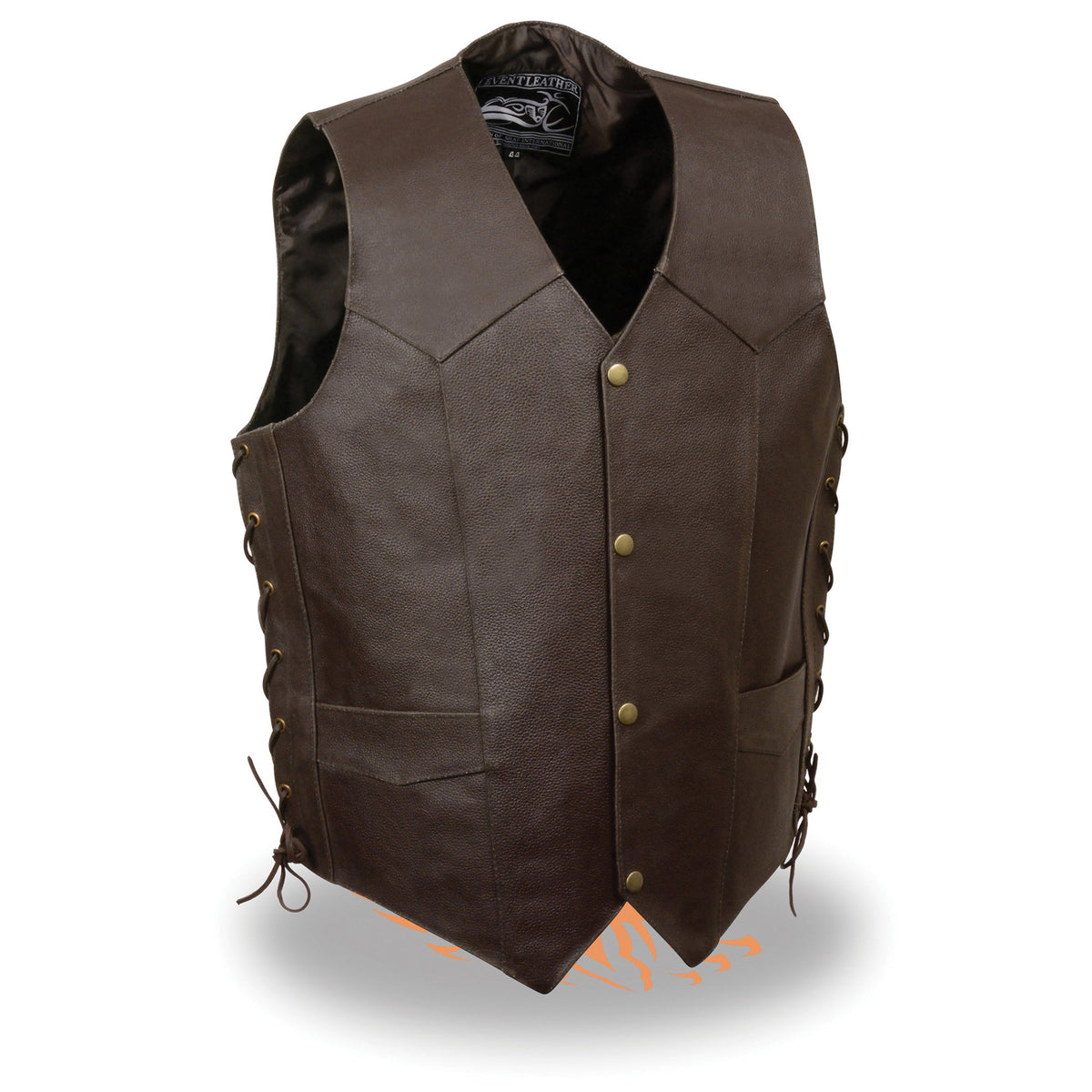 Men's leather vest with side laces, eagle head and star details, by Dynamicleather, showcasing the front design and craftsmanship.