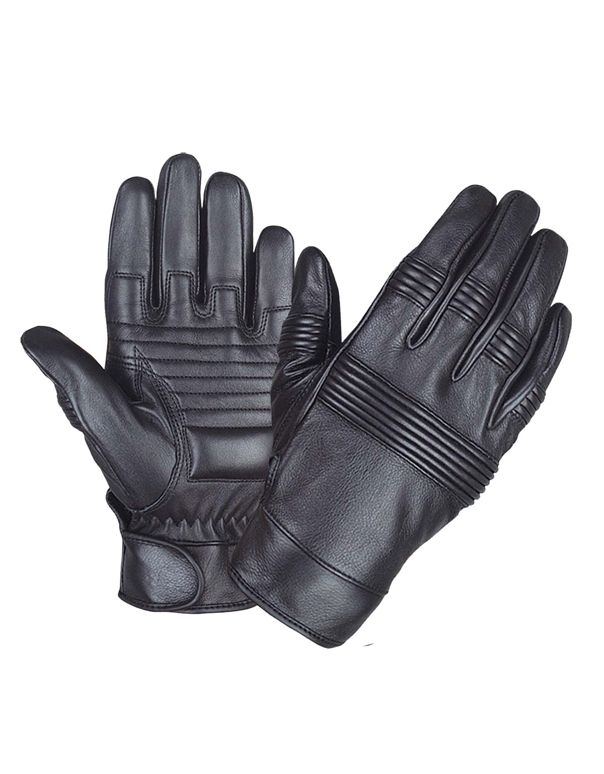 Men's full finger leather gloves by Dynamicleather, showing the sleek black design and detailed stitching.