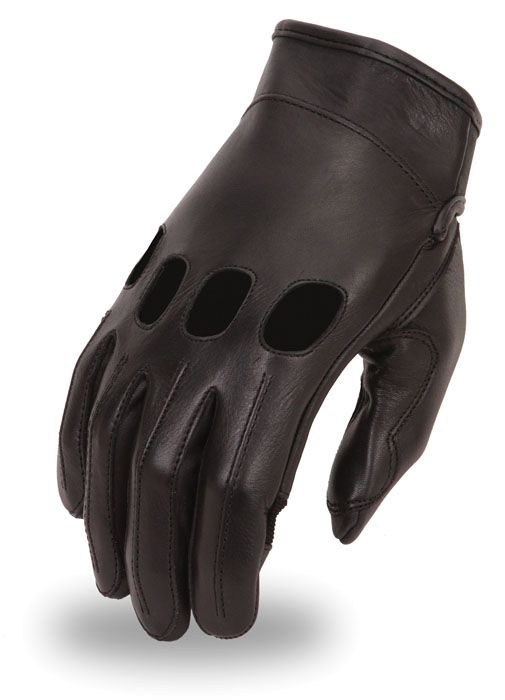 Black men's leather gloves by Dynamicleather, showing the stylish design and soft leather material on the exterior.