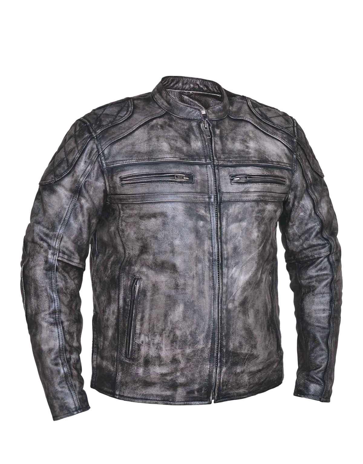 Men's Amarillo gray premium leather motorcycle jacket by Dynamicleather, featuring sleek design and durable craftsmanship.