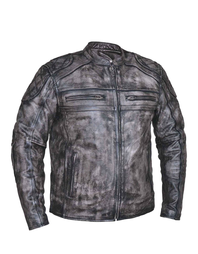 Men's Amarillo gray premium leather motorcycle jacket by Dynamicleather, featuring sleek design and durable craftsmanship.