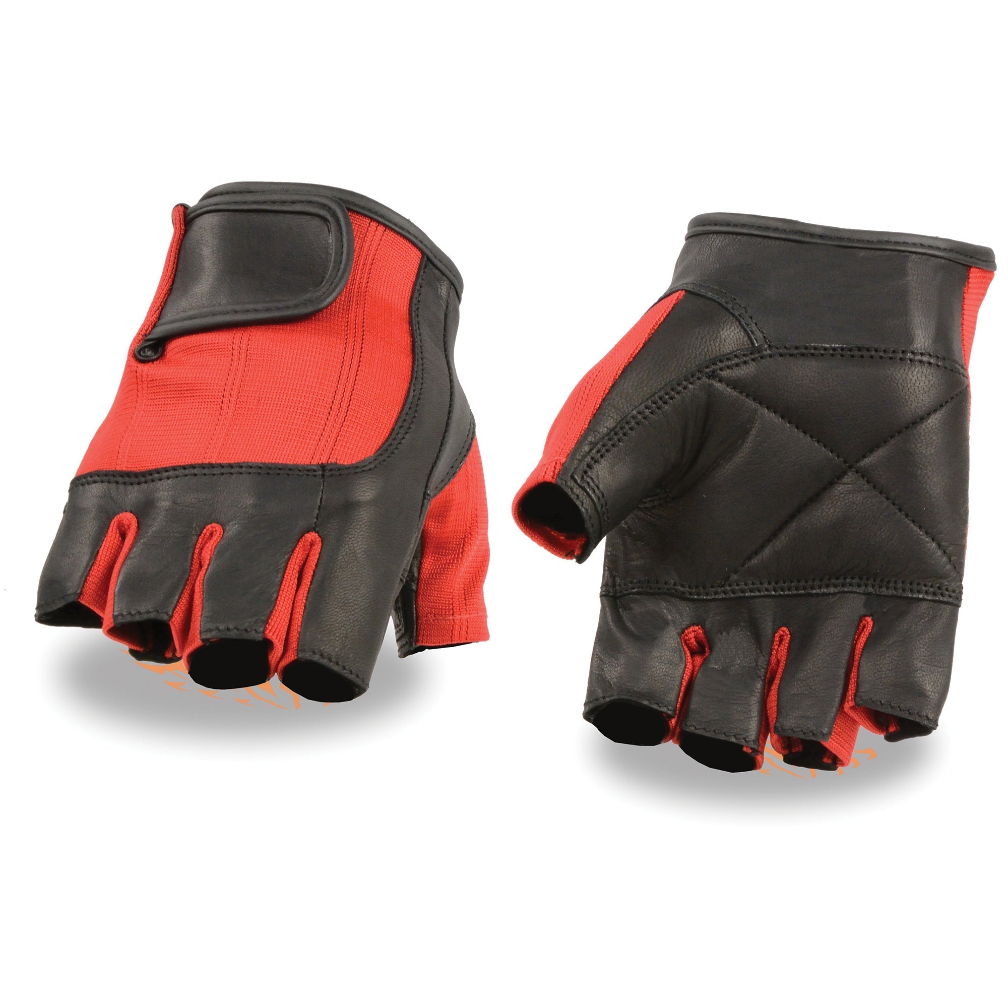 Men's Leather Black/Red Spandex Fingerless Glove XL