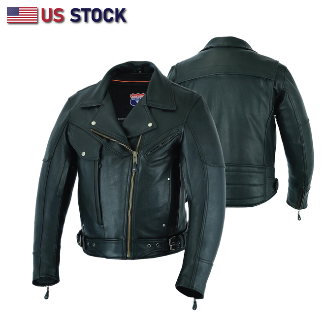 Men's pistol Pete leather jacket by Buffalo Leather Gear, high-end men's jacket with detailed stitching and classic style.
