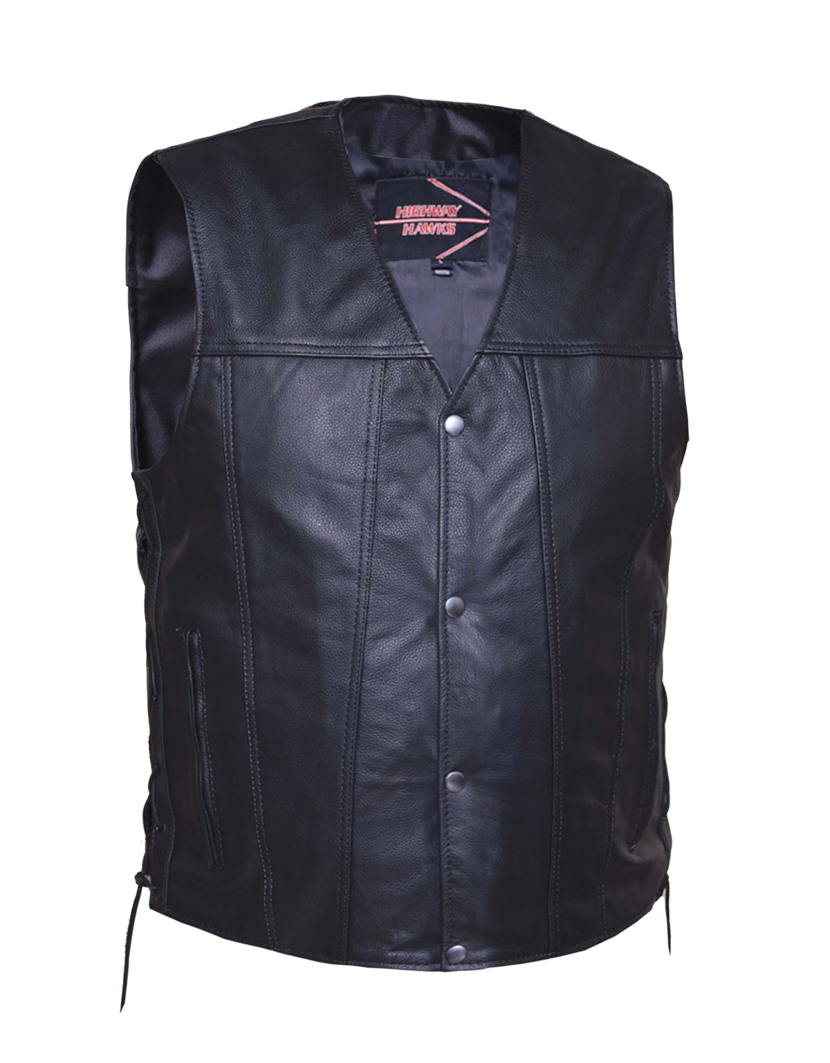 Men's Highway Hawk motorcycle vest by Dynamicleather, featuring a sleek black design with adjustable straps and front zipper closure.
