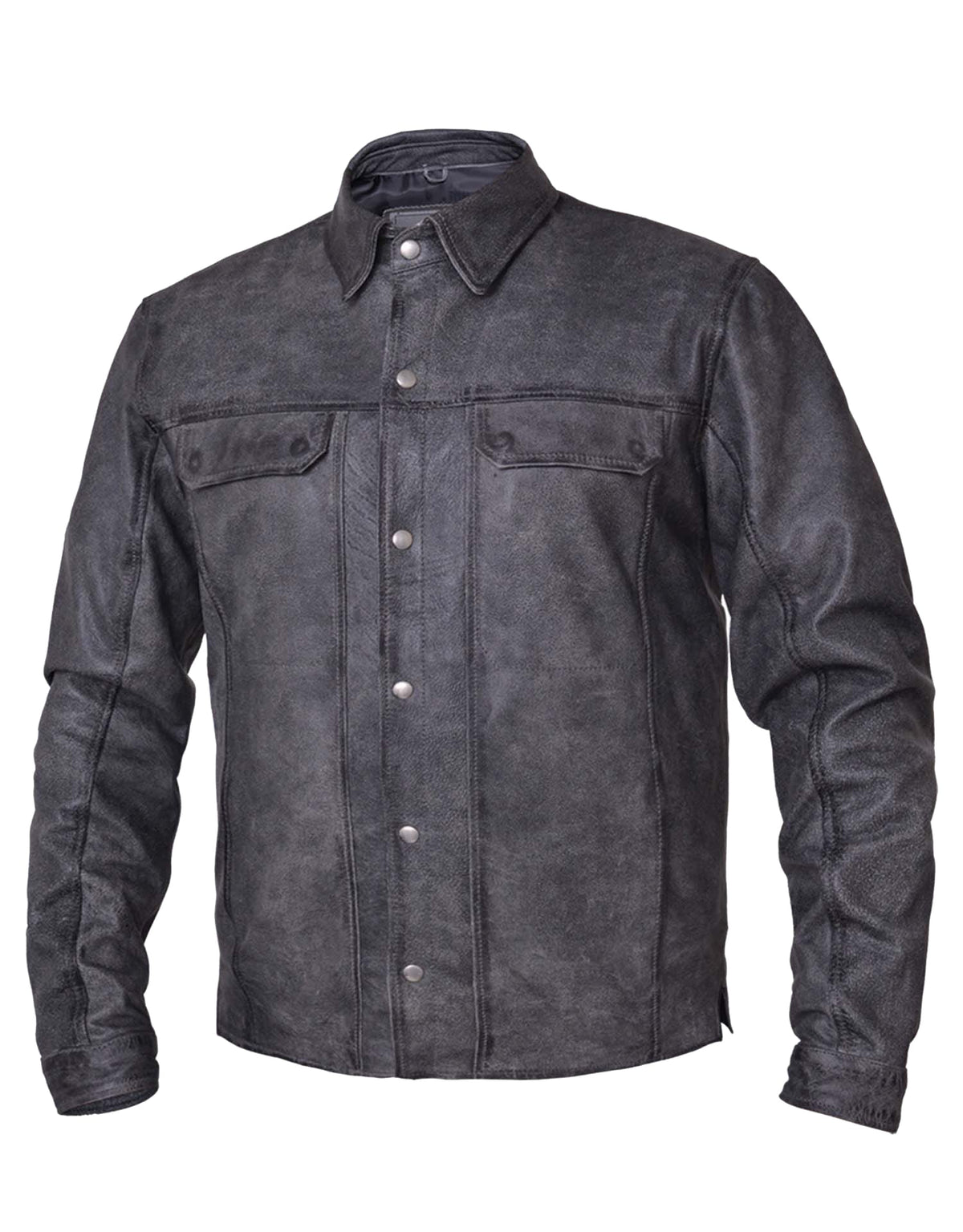 Men's lightweight leather motorcycle shirt from Dynamicleather, featuring durable design and classic style for motorcycle riding.