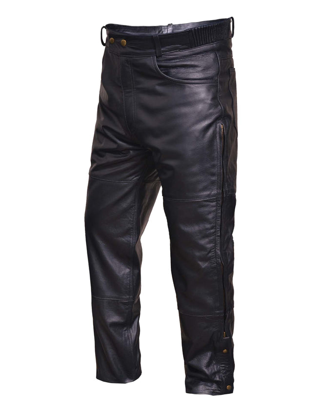 Men's premium leather chaps overpants by Dynamicleather, featuring durable design and classic styling for riding or outdoor activities.