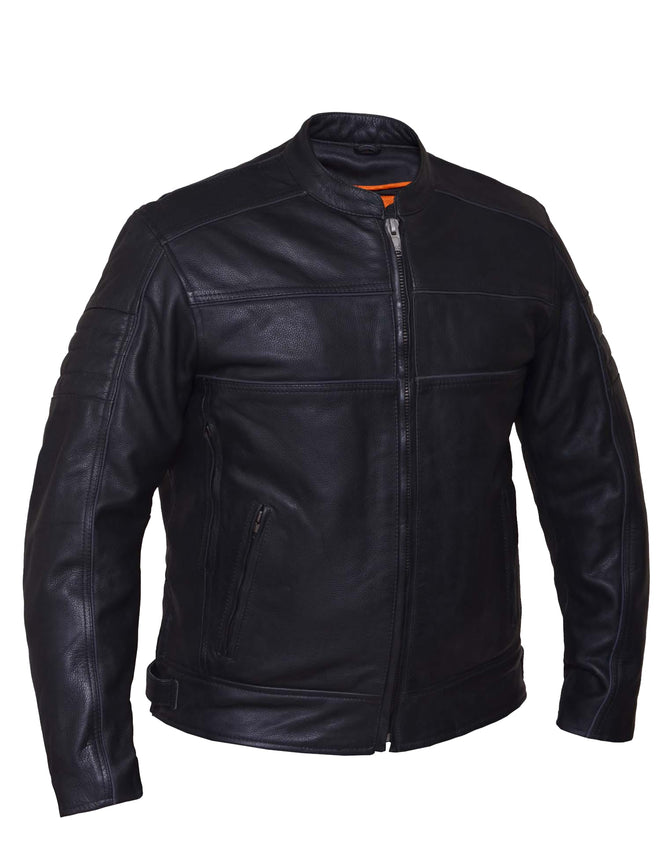 Men's premium black motorcycle jacket by Dynamicleather, featuring a sleek design and protective detailing for riding comfort.