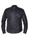 Men's premium lightweight leather motorcycle shirt by Dynamicleather, showcasing a stylish black leather jacket for men.