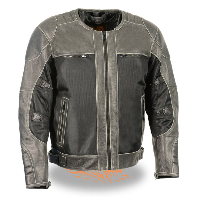 Milwaukee Leather men's leather and mesh racer jacket with removable rain jacket liner, featuring a sporty design and zippered pockets.