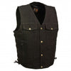 Men's Side Lace Denim Vest w/ Chest Pockets - HighwayLeather