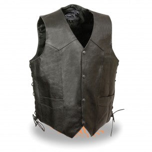 Men's Side Lace Leather Vest w/ Skull & Wings - HighwayLeather