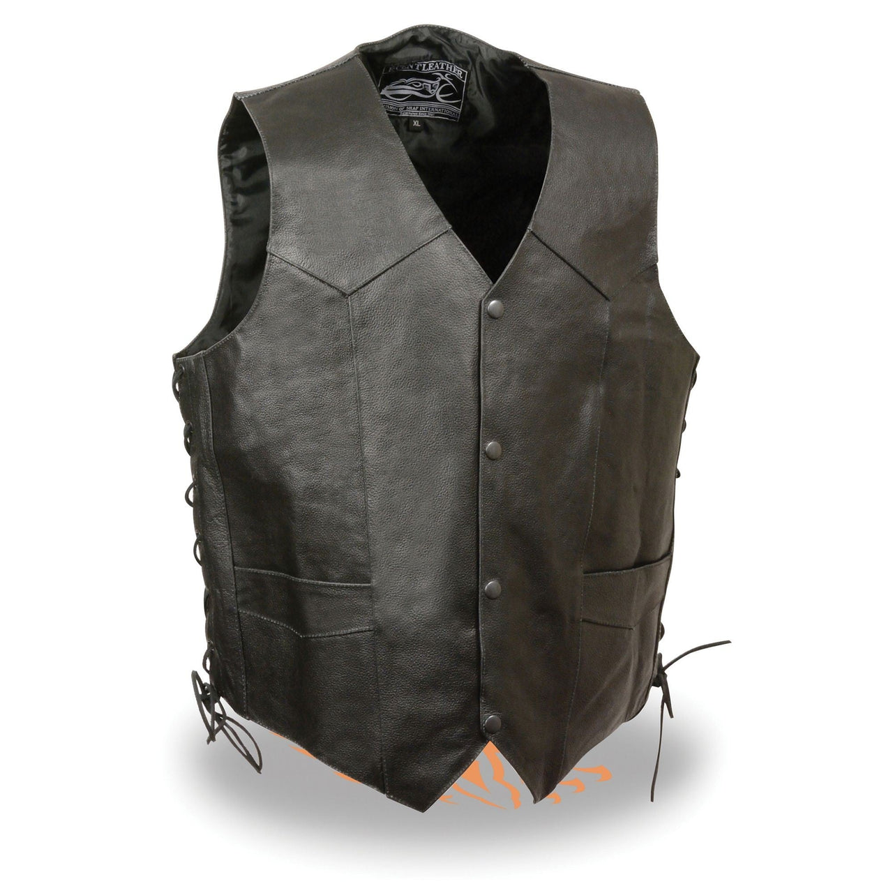 Men's Side Lace Leather Vest w/ Eagle Head & Stars - HighwayLeather