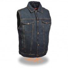 Men's Snap Front Denim Vest w/ Shirt Collar - HighwayLeather
