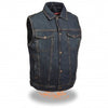 Men's Snap Front Denim Vest w/ Shirt Collar - HighwayLeather