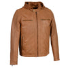 Men's leather zipper front jacket with removable hood by HighwayLeather, featuring a stylish saddle design and classic fit.