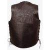 Men's leather vest with side laces, eagle head and star details, by Dynamicleather, showing front view with detailed stitching.