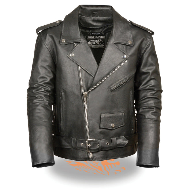 Men's classic side lace motorcycle vest by HighwayLeather, featuring adjustable side laces and durable leather construction.