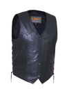 Men's premium leather motorcycle vest with side laces, featuring a classic design and durable construction from Dynamicleather.