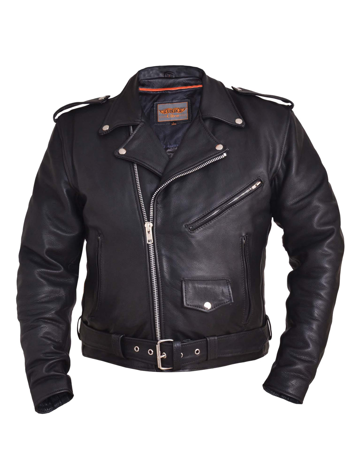 Black men's Ultra Motorcycle jacket by Dynamicleather, featuring a sleek design and protective details for riding.