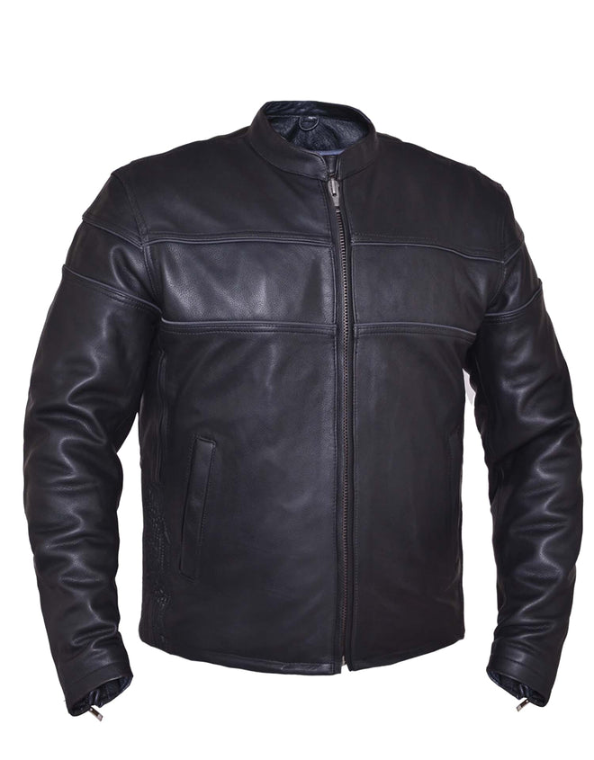 Men's Ultra Motorcycle Leather Jacket by Dynamicleather, featuring a sleek black design and rugged style for riding enthusiasts.
