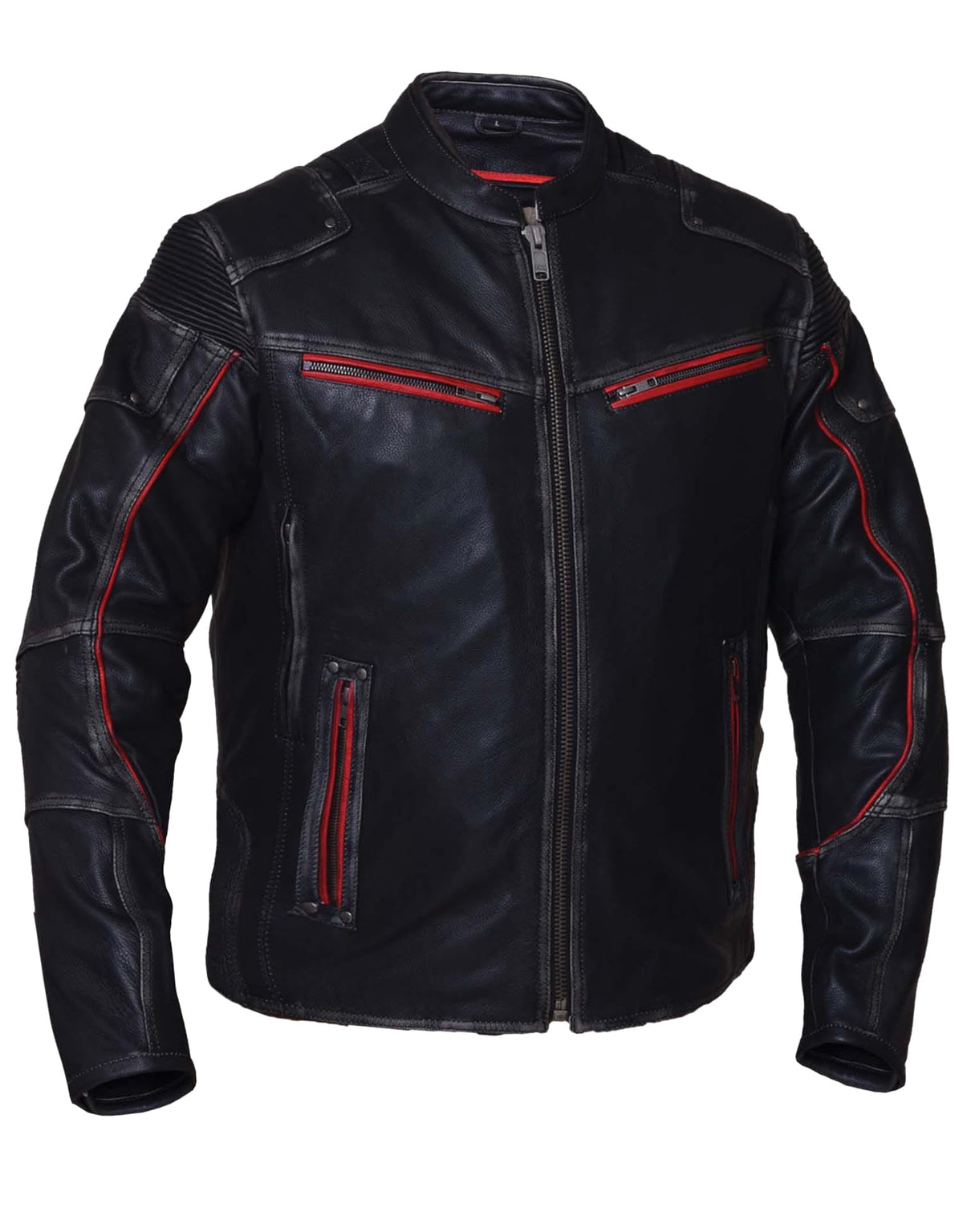Men's Ultra Motorcycle Jacket by Dynamicleather, featuring black leather with protective padding and stylish design details.