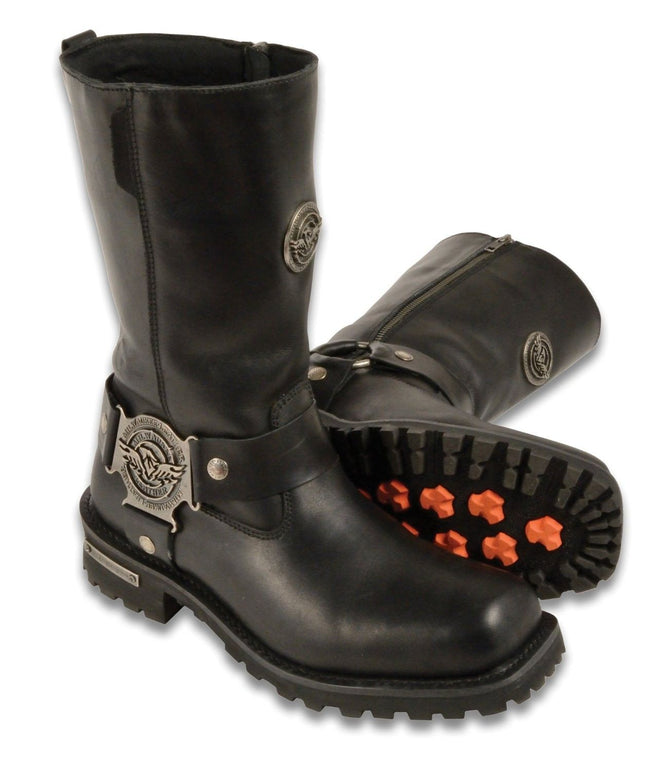 Men's Milwaukee Leather Harness with Zip boots by Dynamicleather, featuring black leather design and zipper details.