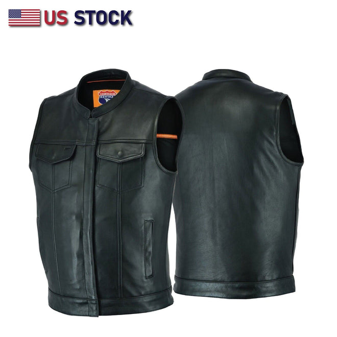 Black Naked Leather Outlaw Club Vest with Zipper/Snap Closure and Inside Utility Pockets – NKD BLK | HL11689NKD