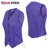 Women's purple genuine leather motorcycle vest with lace-up sides and full lining, by Buffalo Leather Gear.