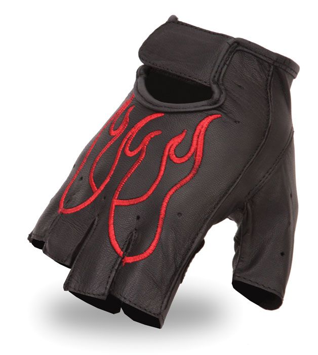 Red men's leather gloves from Dynamicleather, showing detailed stitching and soft leather material.