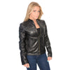 Ladies stand up collar racer jacket with rivet details - HighwayLeather