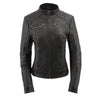 Women's stand up collar racer jacket with rivet details - HighwayLeather