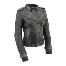 Womens Sheepskin Asymmetrical Moto Jacket w/ Studding - HighwayLeather