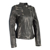 Black woman's double zipper asymmetrical moto jacket by HighwayLeather, featuring stylish zipper details and a modern design.