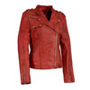 Red woman's Double Zipper Asymmetrical Moto Jacket by HighwayLeather, stylish women’s leather jacket with double zippers and asymmetric design.