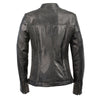 Black woman's zip front scuba jacket with side stretch fitting by HighwayLeather, showcasing a sleek and fitted design.